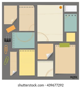 Collection of various vintage papers (paper sheets, note paper), ready for your message. Vector illustration.