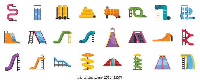 Collection of various waterpark attractions, offering exciting slides and tubes for summer enjoyment