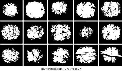 Collection of various white circular shapes on black background