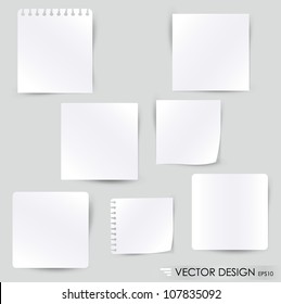 Collection of various white note papers, ready for your message. Vector illustration.