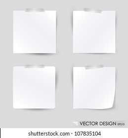 Collection of various white note papers, ready for your message. Vector illustration.