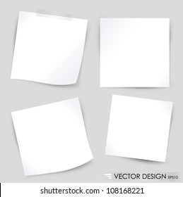 Collection of various white note papers, ready for your message. Vector illustration.