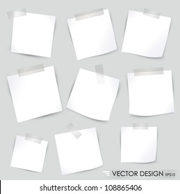 Collection of various white note papers, ready for your message. Vector illustration.