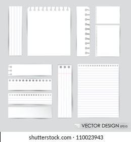 Collection of various white note papers, ready for your message. Vector illustration.