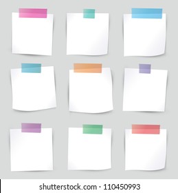 Collection of various white note papers, ready for your message. Vector illustration.