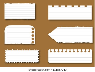 Collection of various white note papers, ready for your message. Vector illustration.