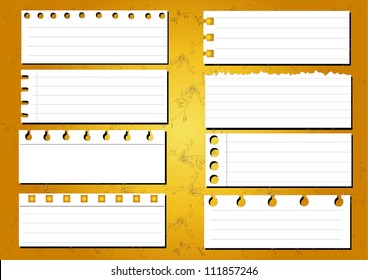 Collection of various white note papers, ready for your message. Vector illustration.
