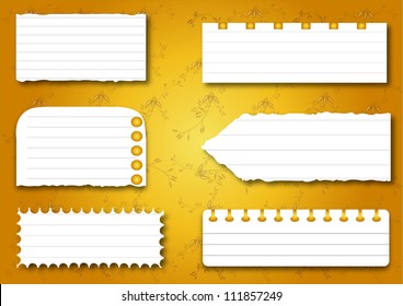Collection of various white note papers, ready for your message. Vector illustration.