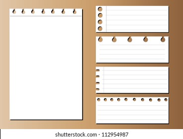 Collection of various white note papers, ready for your message. Vector illustration.