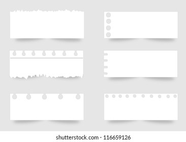 Collection of various white note papers, ready for your message. Vector illustration.