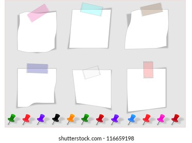 Collection of various white note papers, ready for your message. Vector illustration.