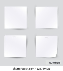 Collection of various white note papers, ready for your message. Vector illustration.