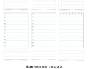Collection of various white note papers, ready for your message. Vector illustration.