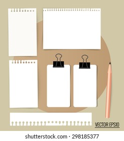 Colección de varios documentos de notas blancas, listos para su mensaje. Ilustración del vector