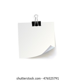 Collection of various white note papers with curled corner, pinned red pushbutton, ready for your message. Vector illustration. Isolated on white background. Front view. Top view. Close up.