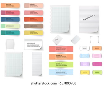 Collection of various white papers, leaves for the label ready for Your message. Vector illustration.