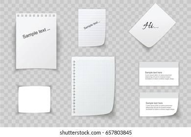 Collection of various white papers, leaves for the label ready for Your message. Vector illustration.