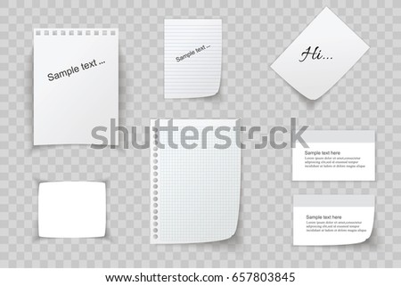 Collection of various white papers, leaves for the label ready for Your message. Vector illustration.
