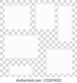 Collection of various white papers on transparent, ready for your message. Vector illustration.