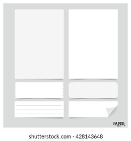 Collection of various white papers (paper sheets, lined paper, note paper), ready for your message. Vector illustration.