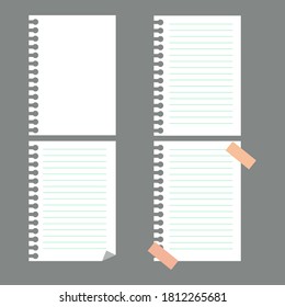 Collection of various white papers, ready for your message. Notebook paper vector illustration isolated on grey.