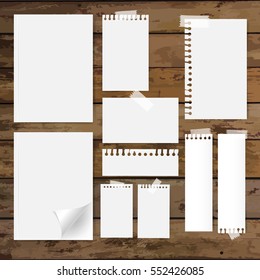 Collection of various white papers, ready for your message. Vector illustration.