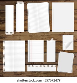 Collection of various white papers, ready for your message. Vector illustration.