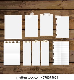 Collection of various white papers, ready for your message. Vector illustration.
