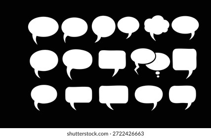 Collection of various white speech bubbles on solid background