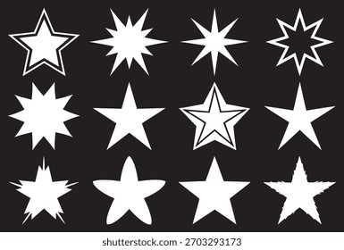 Colección de varias Formas de estrellas blancas sobre un fondo negro