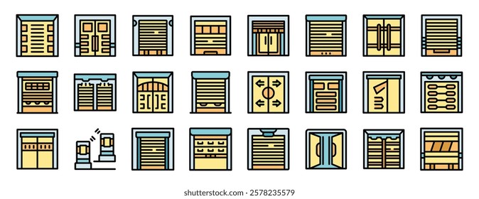 Collection of various window blinds in colorful vector illustrations