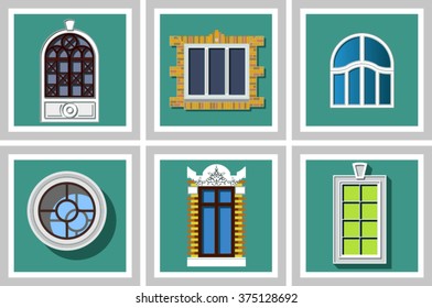 collection of various windows isolated on a green background