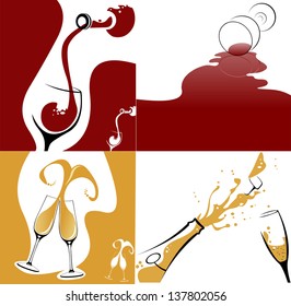 Collection of various wine and champagne concept. Easy editable layered vector illustration.
