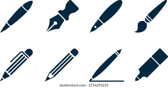 Colección de varios iconos de herramientas de escritura y dibujo