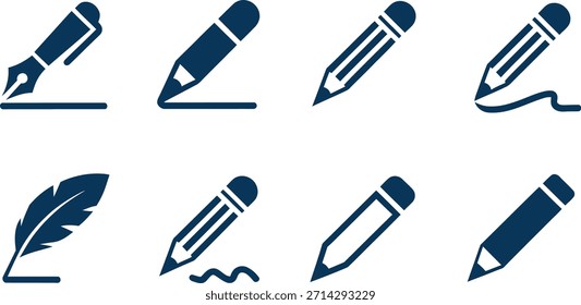 Colección de varios íconos de instrumentos de escritura