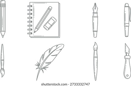 Collection of various writing instruments and tools for creative expression