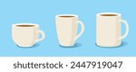 Collection of variuous white coffee, tea mugs isolated on background. Vector illustration