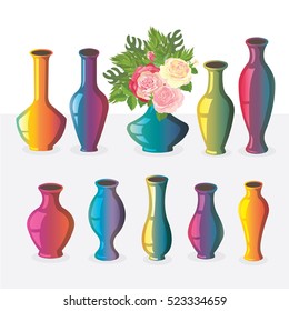 Collection of vases icons with different gradient colors and shapes