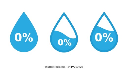 collection of vector 0% contents, for label zero contents and volume, 0% substance with water template