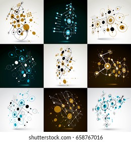 Collection of vector abstract backgrounds created in Bauhaus retro style. Modern geometric composition can be used as templates and layouts