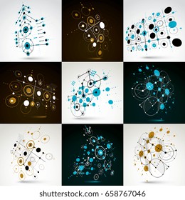 Collection of vector abstract backgrounds created in Bauhaus retro style. Modern geometric composition can be used as templates and layouts