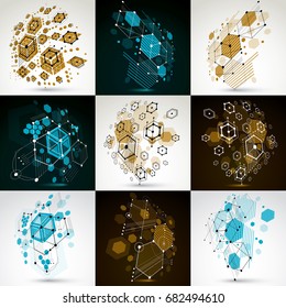 Collection of vector abstract backgrounds created in Bauhaus retro style. Modern geometric composition can be used as templates and layouts
