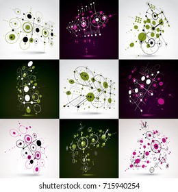 Collection of vector abstract backgrounds created in Bauhaus retro style. Modern geometric composition can be used as templates and layouts