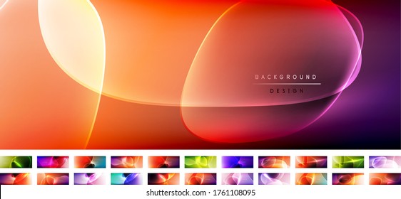 Collection of vector abstract backgrounds - liquid bubble shapes on fluid gradients with shadows and light effects. Shiny design template