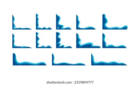 collection vector of abstract blue wave wavy corner border decoration frame
