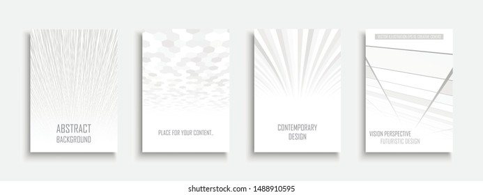 Collection of vector abstract contemporary templates, covers, placards, brochures, banners, flyers, booklets, backgrounds. White futuristic 3d digital technology design. - Shutterstock ID 1488910595