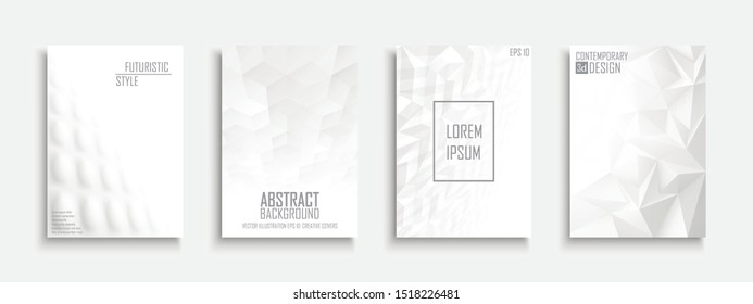 Collection of vector abstract contemporary templates,covers,posters, placards,brochures,banners,flyers,backgrounds. White futuristic creative 3d design with geometric shapes and vision perspective.