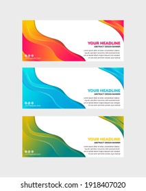 Collection of vector abstract design banner web template. colorful gradient liquid style with white background. 