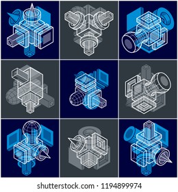 Collection of vector abstract different dimensional geometric shapes.