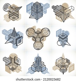 Collection of vector abstract different dimensional geometric shapes.